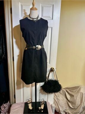 Women’s Black Denim Apron Sleeveless Stretch Grunge 90s Rocker Casual Dress XL